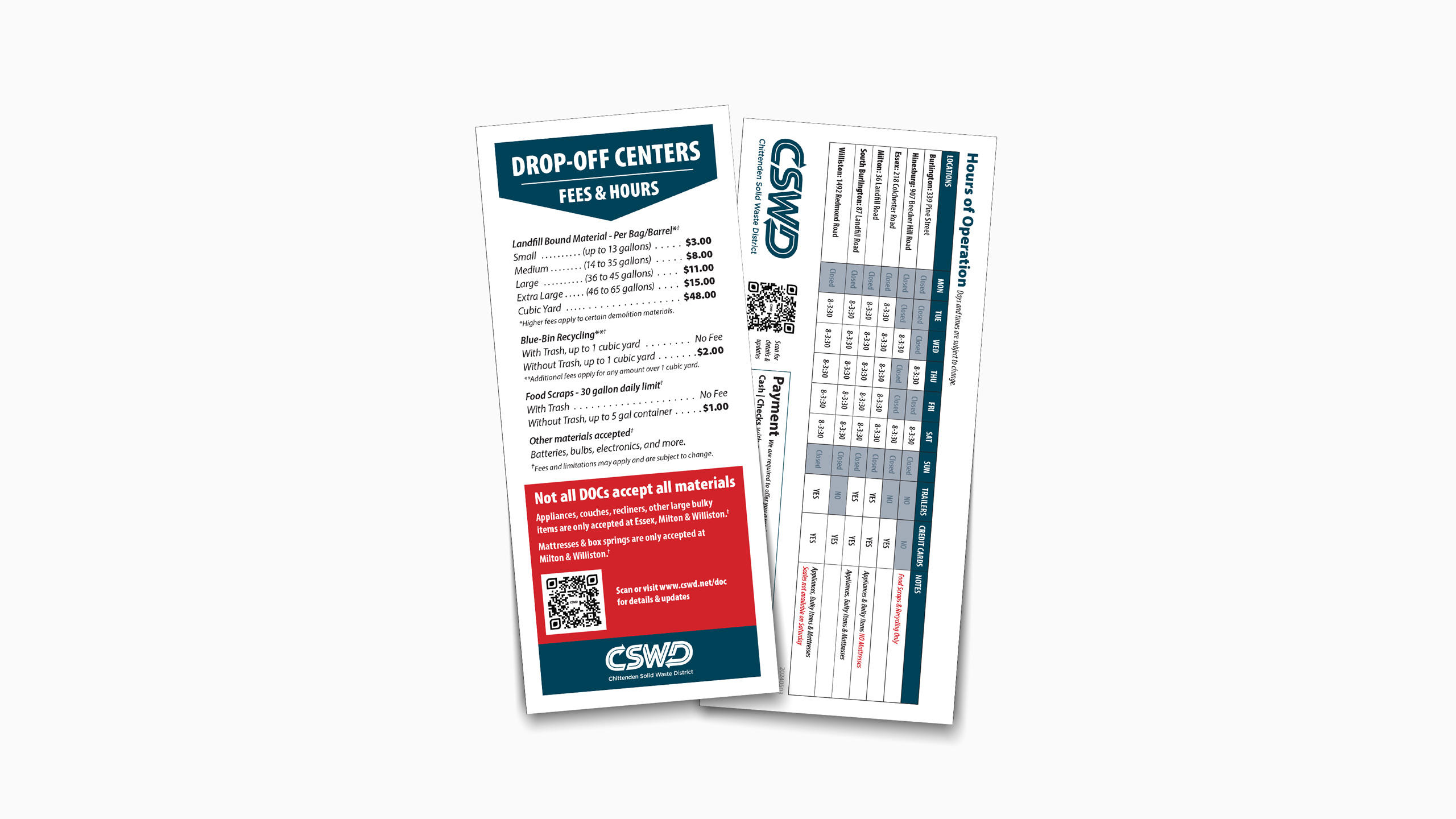 CSWD Drop-Off Center Fees & Hours handout